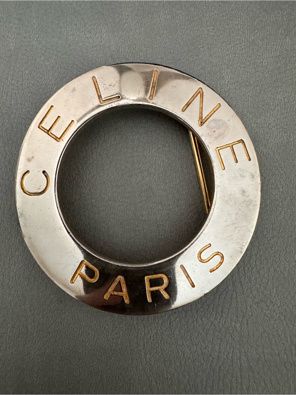 Vintage Celine silver and Gold-tone Belt Buckle